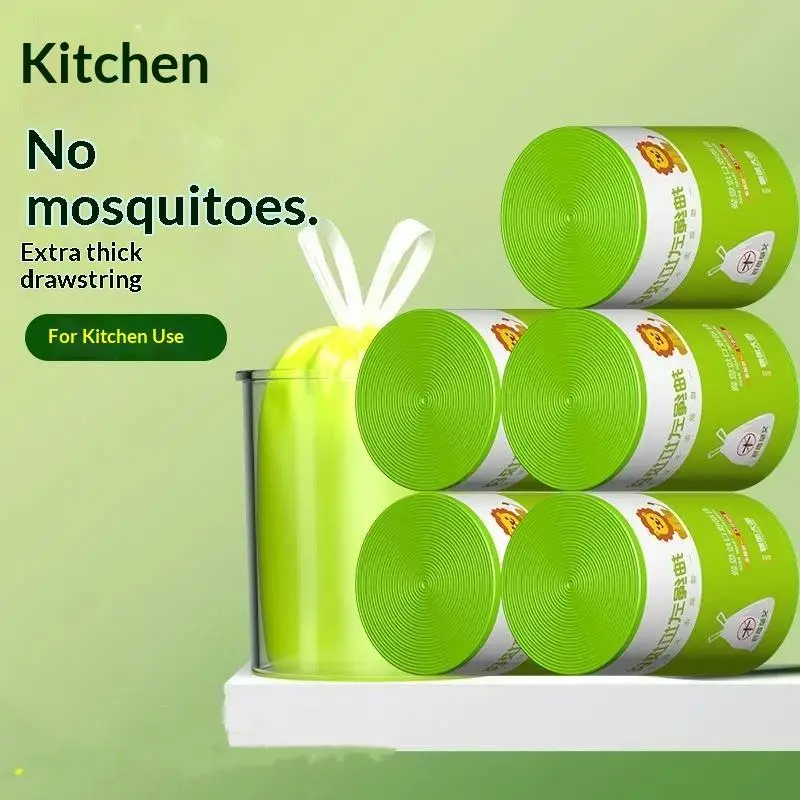Drawstring Trash Bags Auto Closure Wormwood Scent Leak Proof 50/100PCS for Home Kitchen Bathroom Daily Use