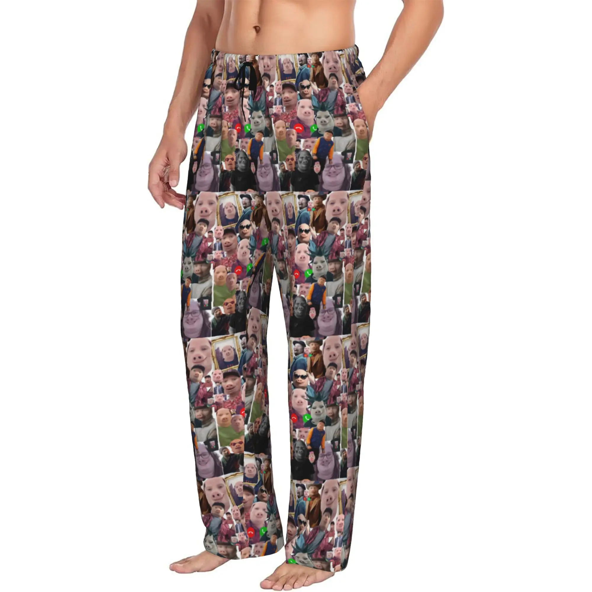 Custom John pork is calling Pajama Pants Sleepwear Men Elastic Waistband Funny Pig Sleep Lounge Bottoms with Pockets