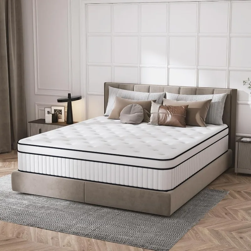 Upgraded Strength Hybrid Mattress with Pocket Spring and Soft Foam,Ultimate Motion Isolation, Strong Edge Support,Medium Firm