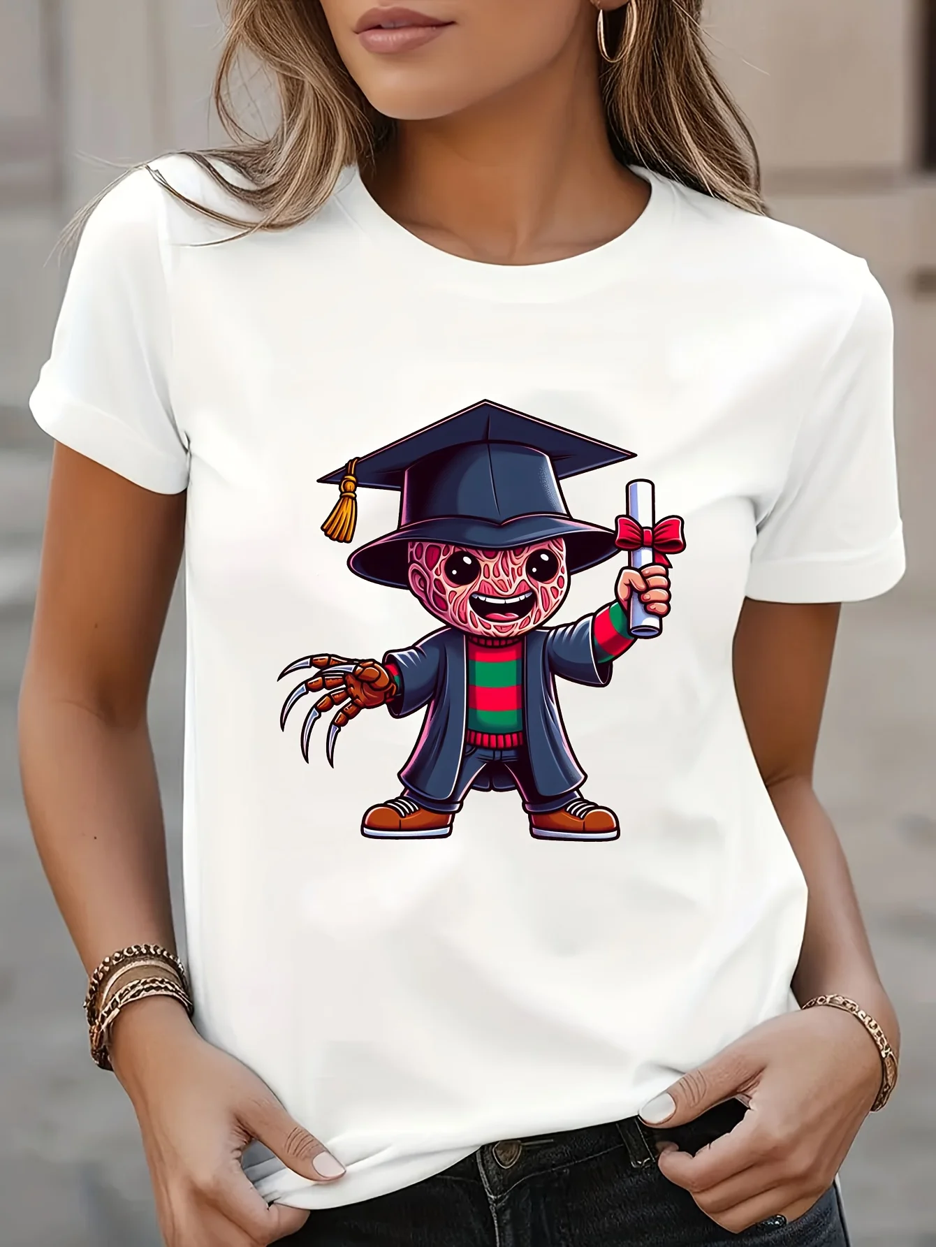 Women Horror Movie Graphic Tank Top Casual Black Sleeveless Tee Freddy Krueger Design Round Neck Spring Summer Fashion Horror