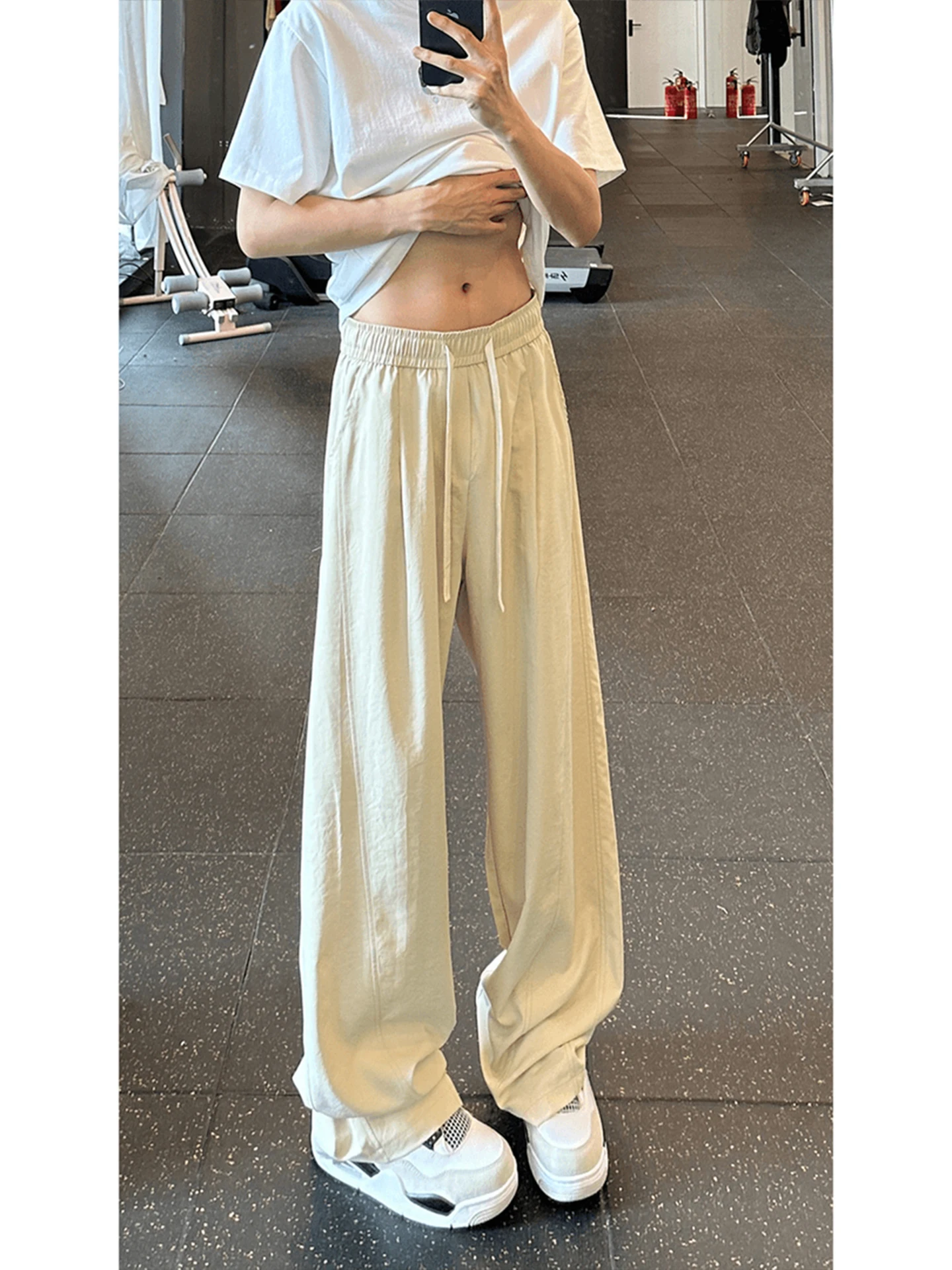 American Style Ice Silk Men's Straight Leg Pants Summer Casual Wide Leg Knife  Loose Fit Sports Trousers