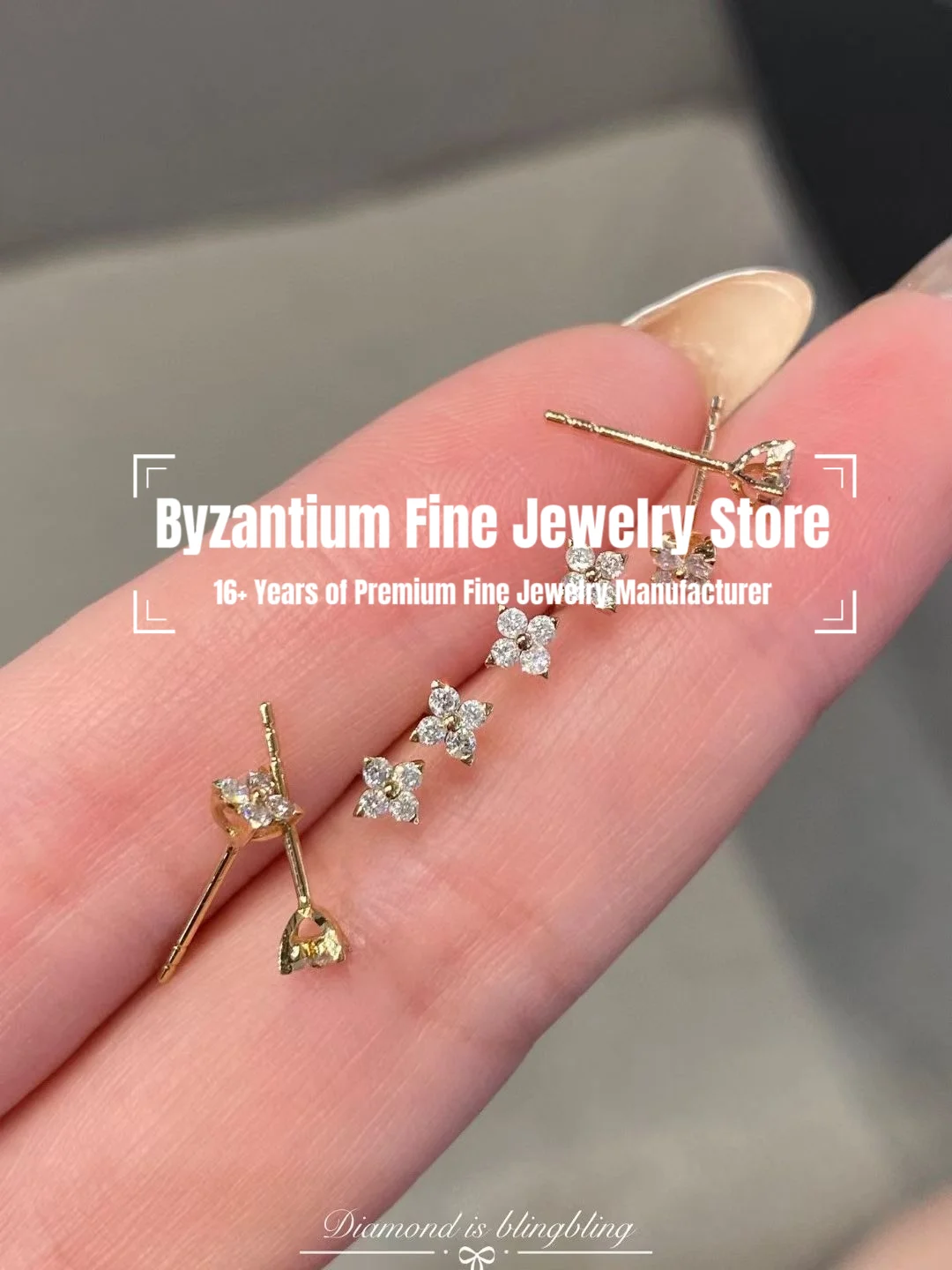Certificate 18K Real Solid Yellow Gold Set 0.20ct Genuine Diamond Clover Ear Stud Natural White Dia Four-Leave Earring Fine Gift