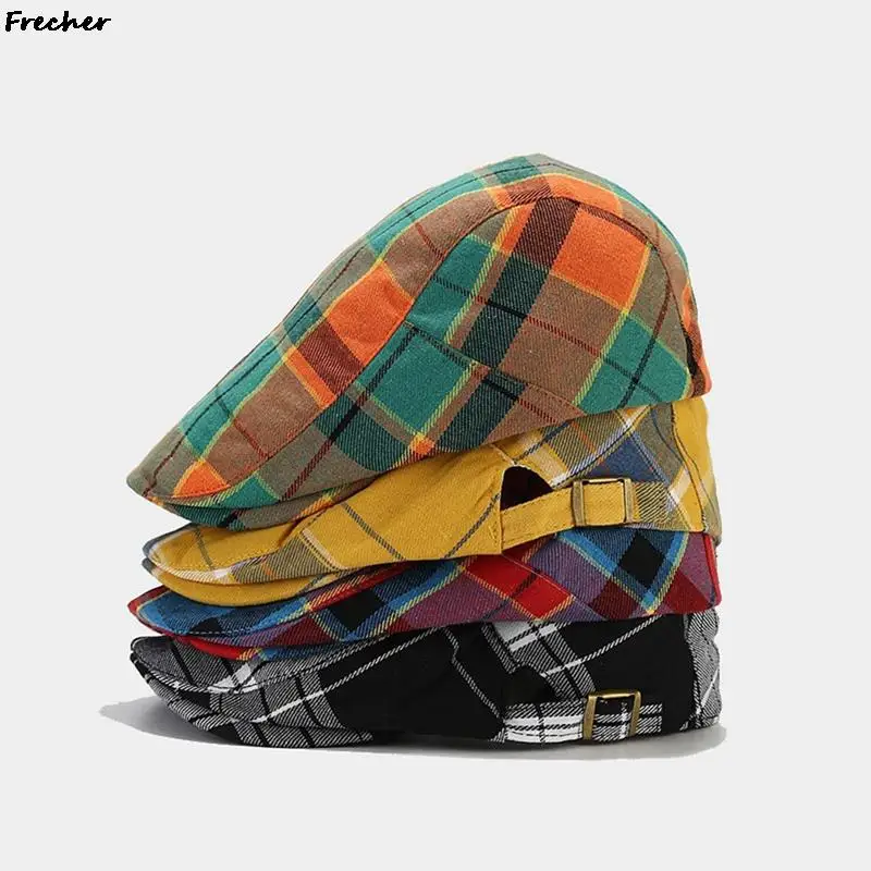 Adjustable Buckle Newsboy Cap Fashion Driving Hats Classic Plaid Painter Caps England Style Detective Hat Male Fashion Beanies