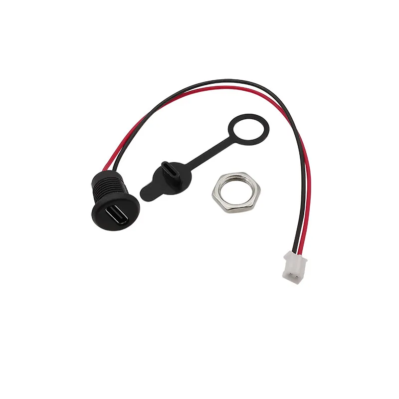 1Pcs USB Type C Female 2 Pin to JST PH 2.0mm 2Pin Plug Wire Cable Connector Type-C Socket Charging Port Nut Panel Mount with Cap