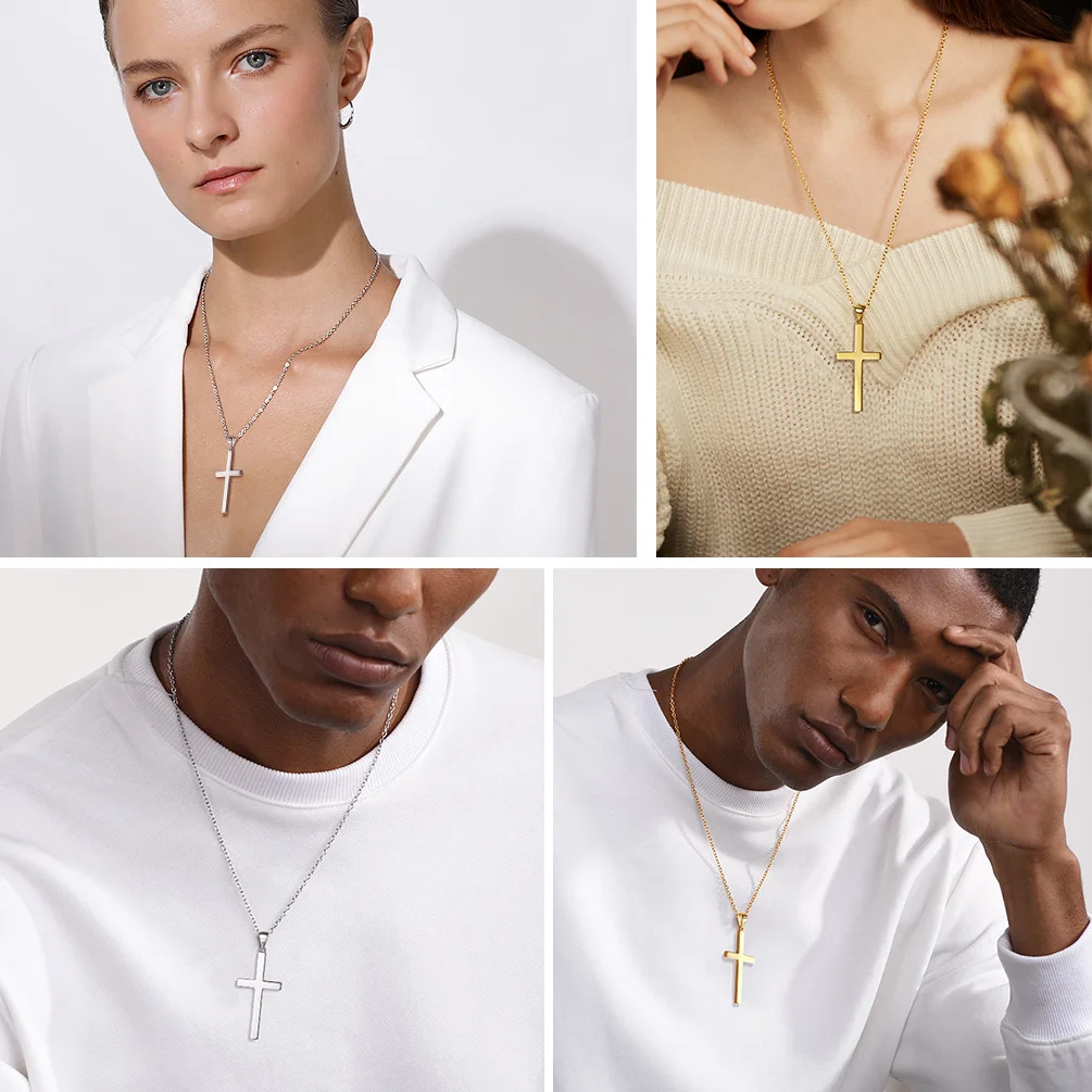 U7 Collana con croce in argento sterling 925 4.4g Ciondolo croce lucido Catena Rolo Minimalista Religioso Cristiano Regalo di gioielli unisex