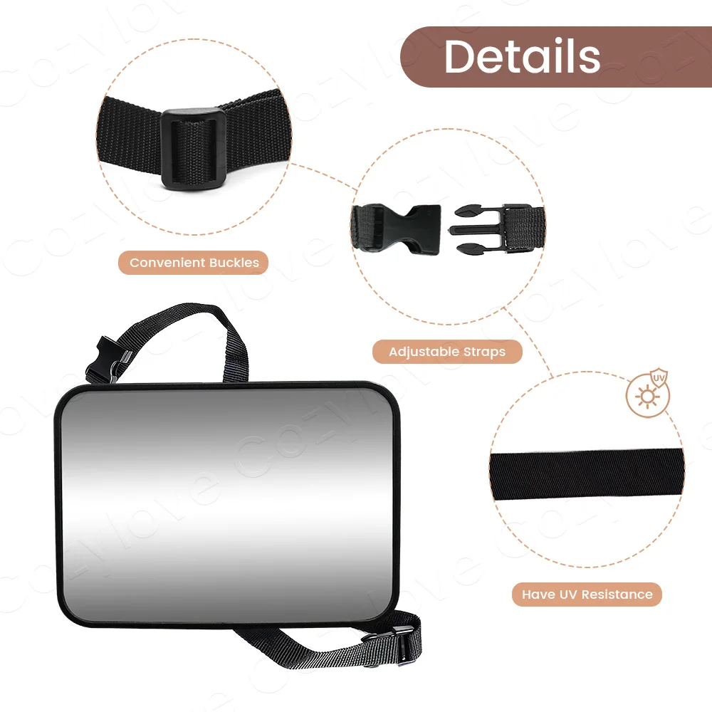 مرآة سيارة للأطفال مقاومة للكسر - مرآة مراقبة خلفية بزاوية واسعة مع أحزمة قابلة للتعديل، تصميم محدب للأمان