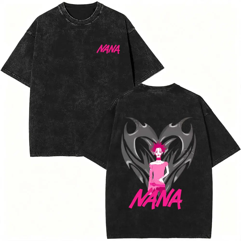 Washed Vintage Anime Black Stones T-shirt Unisex Oosaki Nana Y2k 90s Streetwear Men Women Manga Gothic Rock Oversized T Shirts