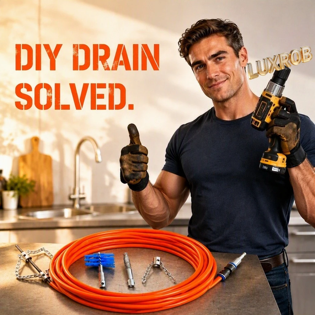 Drain Snake Cleaner  DIY Pipe Auger, Easy Operate Drill Driven Drain Clog Remover with 4 Attachments for Kitchen Bathroom Sewer