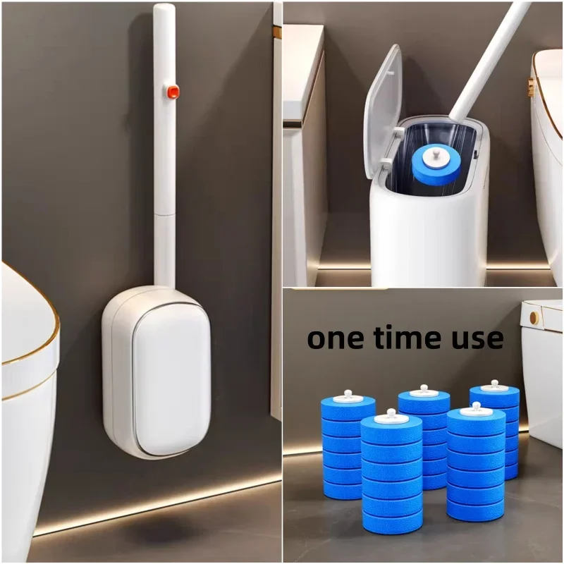 Toilet Brush Disposable Wallmounted Toilet Cleaner Replacement Head Long Handle Cleaning Tool Brush WC Kit Bathroom Accessory