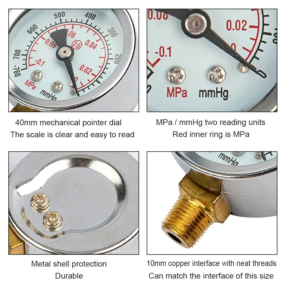 1/8 Inch Threaded Interface Vacuum Gauge Vacuum Manometer Pressure Meter for Air Pump Oil Water Separator Filter Pneumatic Tools