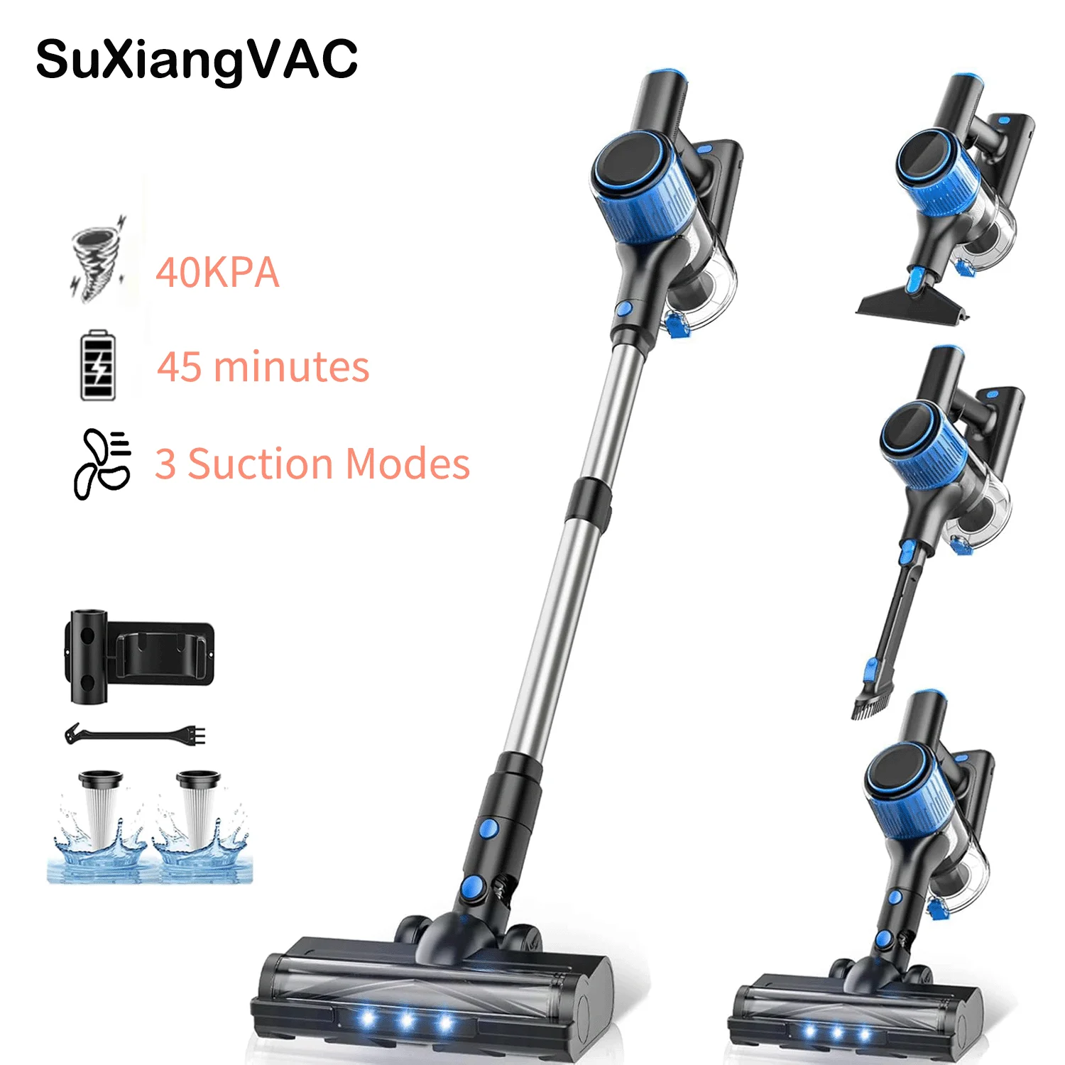 

Cordless Vacuum Cleaner, 40KPA 8-in-1 Lightweight Handheld Vacuum Cleaner 45Mins Runtime Portable Vacuum for Home/Floor/Carpet