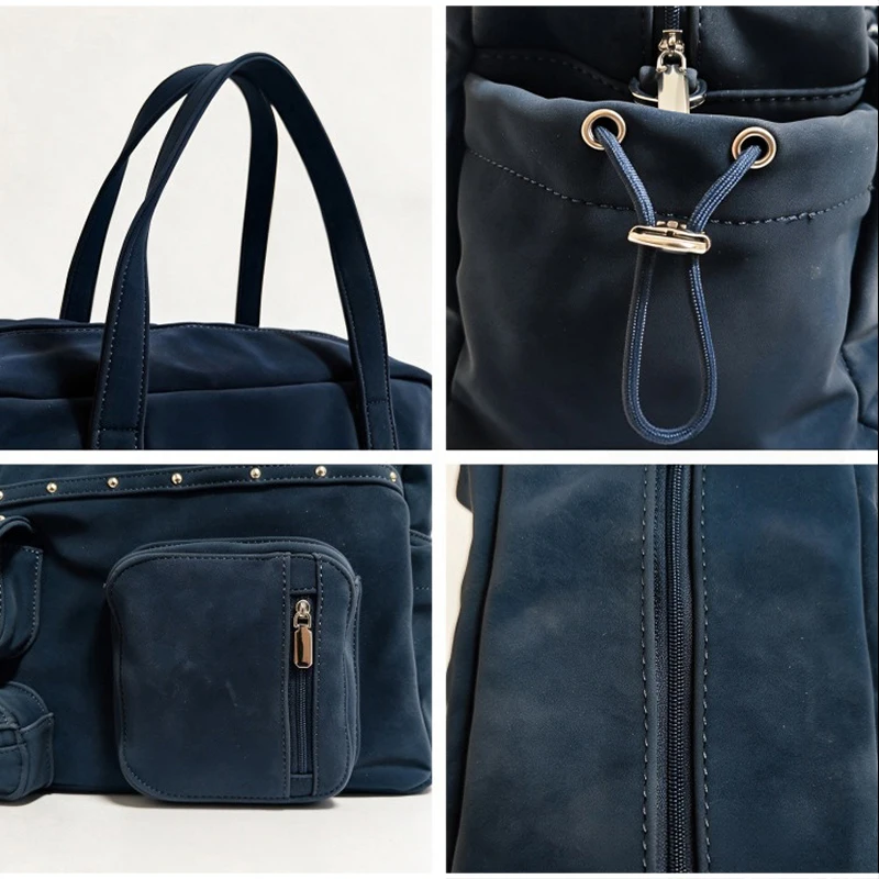 Mehrtaschen-Nietenhandtasche, Großraumige Einfarbige Metallnieten-Tragetasche, Vielseitige Pendler-Reise-Aufbewahrungstasche mit Schulterriemen – Detail 12