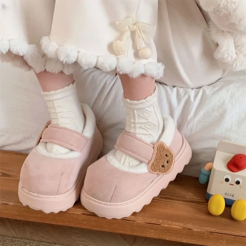 

Bear Cotton Shoes Anti-slip Winter Outdoor Wear Hundred Cute Girls Heart Shoes Velcro Adjustable Soft Warm