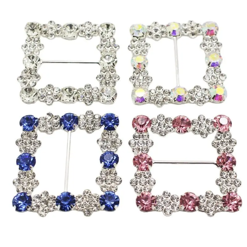 45MM Rhinestones Glass Square Belt Buckles 2Pcs/Lot  DIY Handwork Sewing Clothing Diamond Decor Accessories