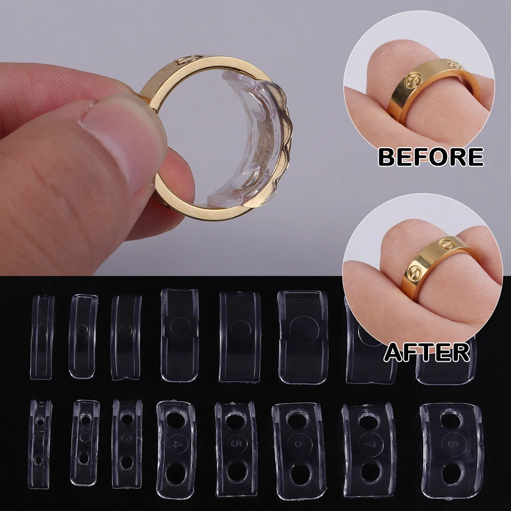 8pcs/set Plastic Transparent Ring Tools Invisible Clear Flat Coil Ring Size Adjuster Tighten Reducer For Jewelry Resizing Tool