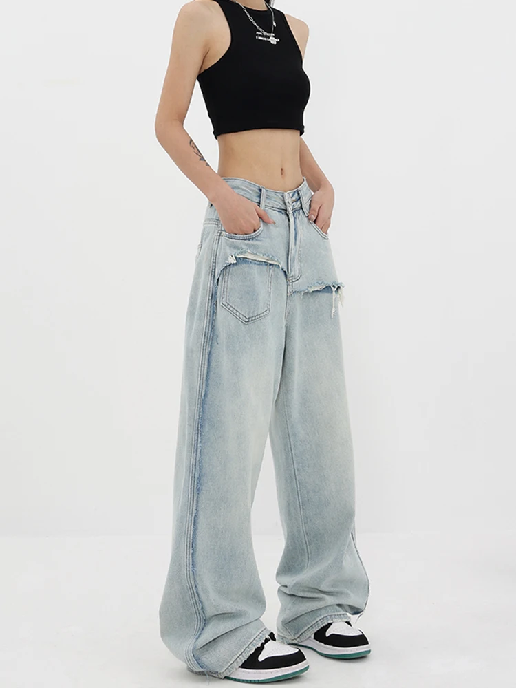 American Vintage Y2k Fashion Women Harajuku Jeans Punk Loose Casual PocketDenim Cargo Pants Baggy Streetwear Long Trousers Tide