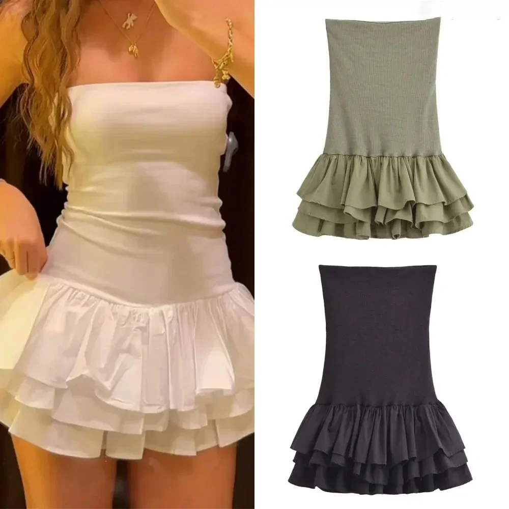 

Mini Women Dress Strapless Ruffle Lady Dress New In 2024 Summer Patchwork Fashion Elegant Party Dresses For Lady Luxury