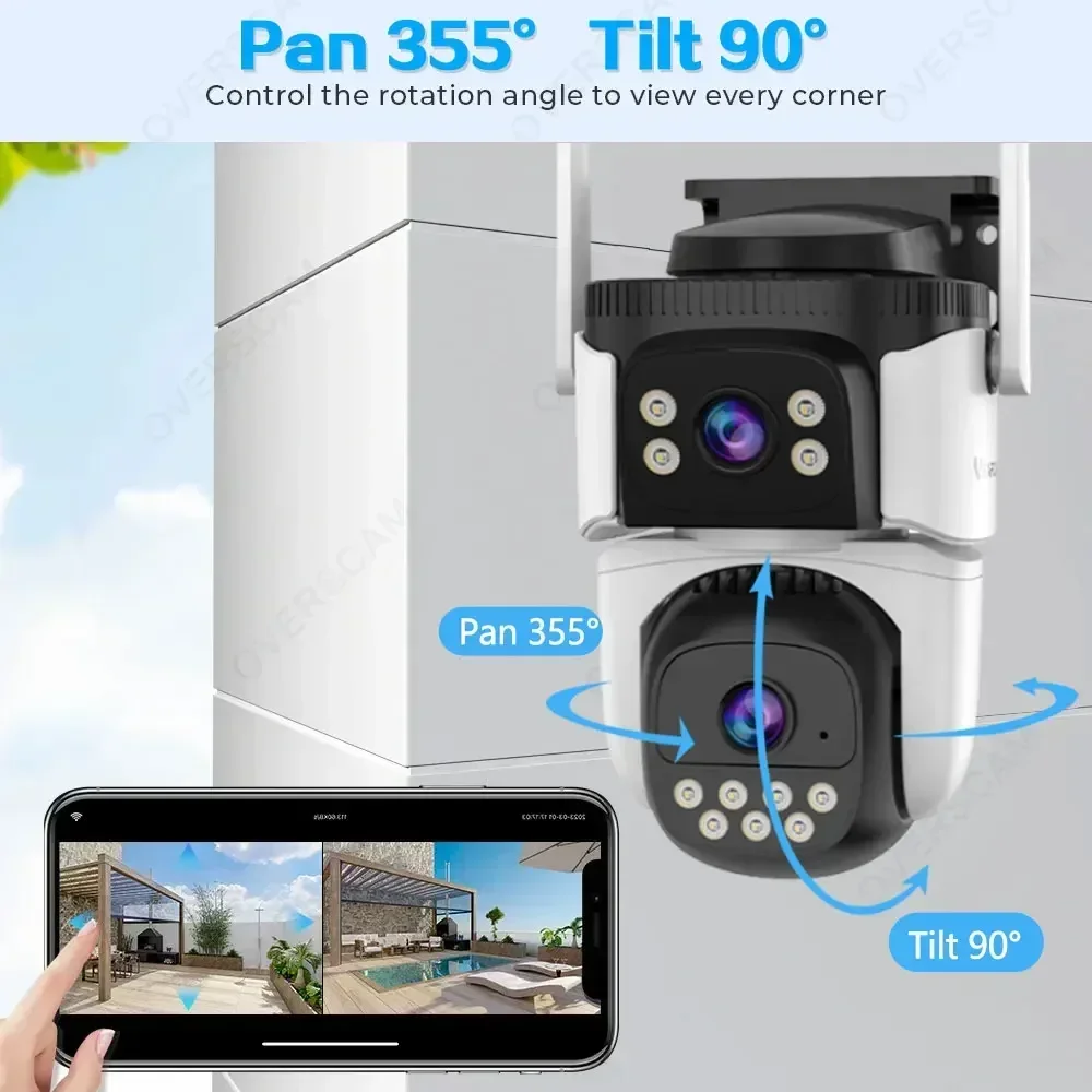 Wifi PTZ Camera Dual Lens Dual Screen 4K 8MP HD Outdoor IP Camera Auto Tracking Security Protection CCTV Surveillance O-Kam App