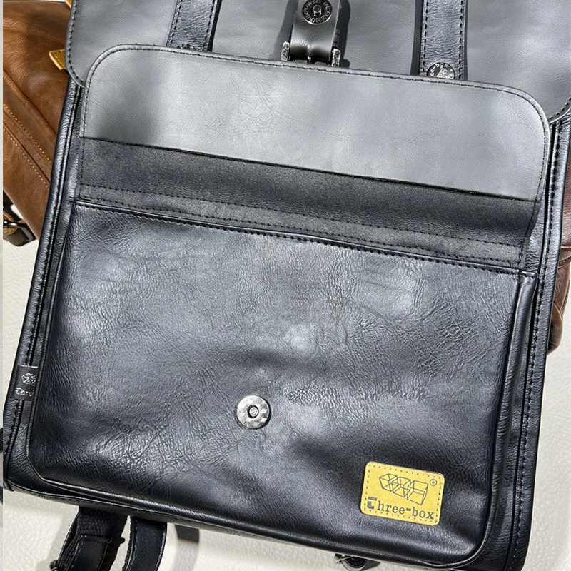 Leather Double Shoulder Baotou Layer PU Leather Backpack Men\'s Business Computer Bag New Leisure All-Match Travel Schoolbag New