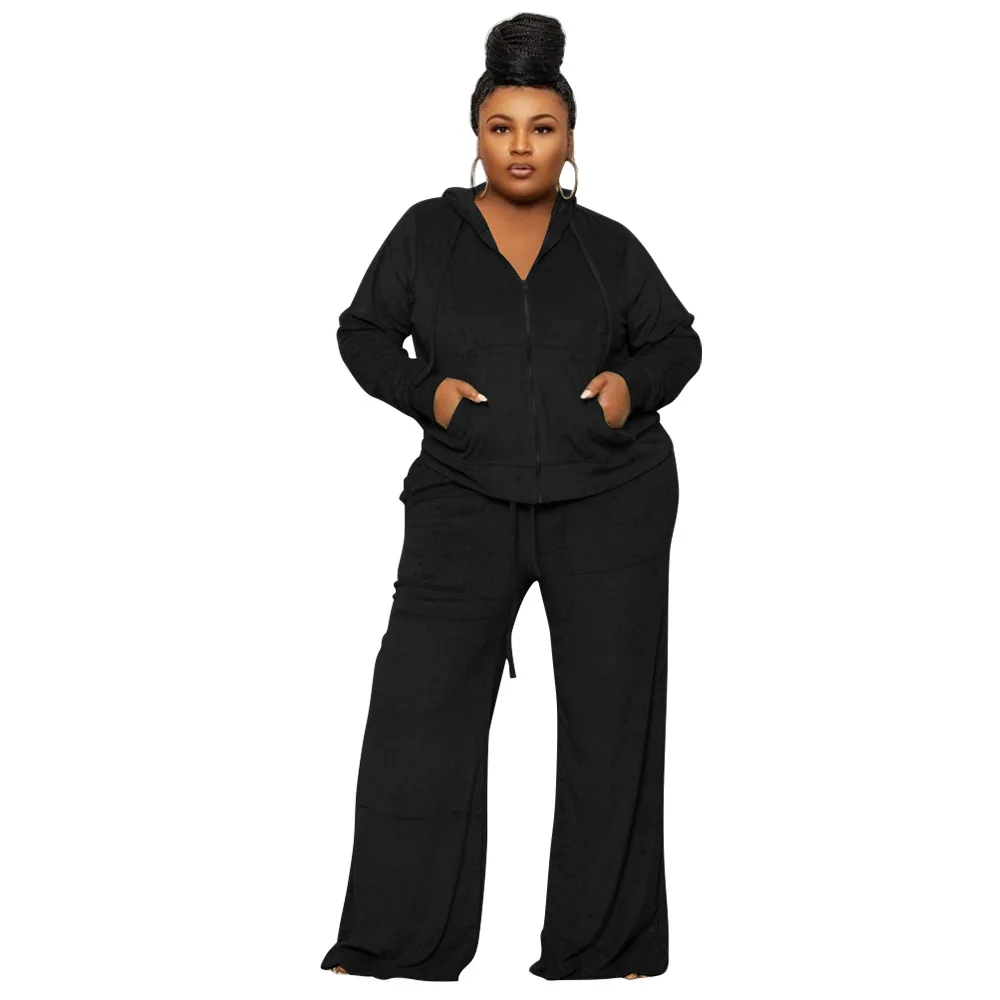 

L-5XL 2023 Winter Sweatsuit for Women Two Piece Sets Outfits Plus Size Clothing Long Sleeve Hoodie Coat and Pant Suits Wholesale