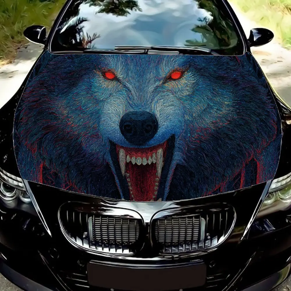 

Red - eyed Fierce Wolf Hood Sticker Domineering Personalized Car Decal PVC Car Vinyl Wraps, Self-Adhesive Waterproof Car Hood De