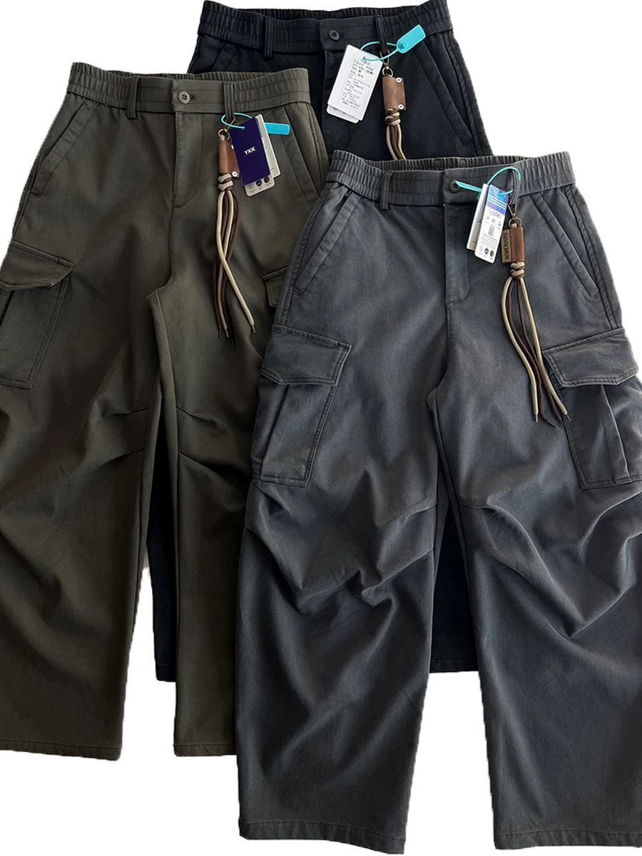 

Мужские широкие рабочие брюки свободного прямого кроя с множеством карманов, повседневные, осенне-зимние, модный тренд