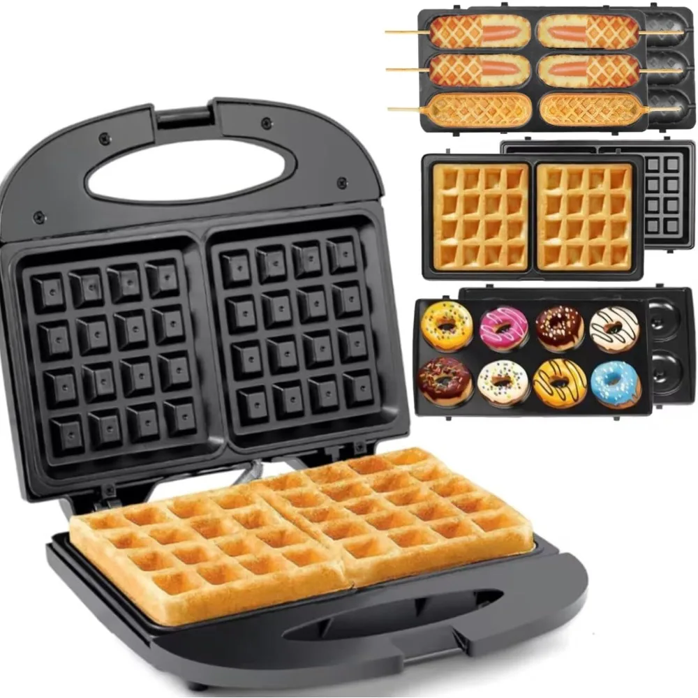 Waffle Maker,Donut,Hot Dog Machine Set,3-in-1 Multifunctional Breakfast Maker Machine with Iron Removable Plate Mold for Home,