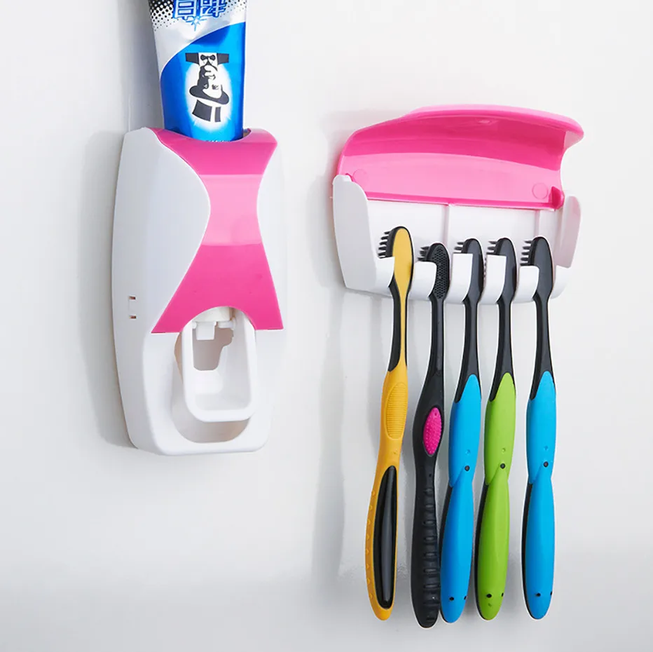 

Fully Automatic Toothpaste Dispenser Hole Punched Toothbrush Toothpaste Storage Shelf Wall Hangers Bathroom Accessories