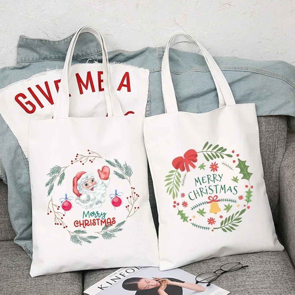 Vrolijk Kerstfeest Tote Bag Winkelen Originele Kerstman Rendier Reizen Canvas Schoudertassen Dames Handtassen Gelukkig Nieuwjaar