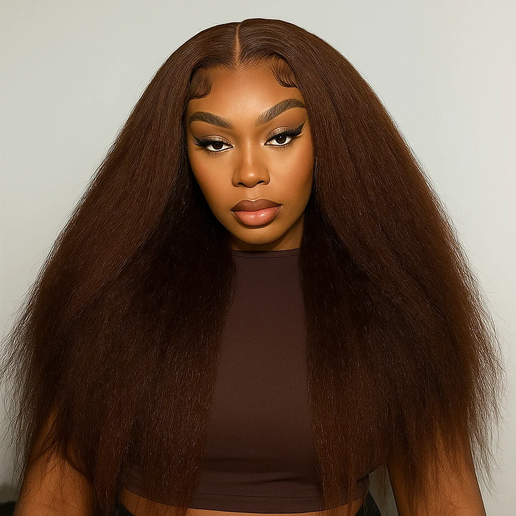 باروكة من شعر طبيعي مفرود بني غريب HD 13x6 دانتيل أمامي قبل القطع بدون صمغ شعر مستعار منزوع مسبقًا للمبتدئين مظهر طبيعي للنساء