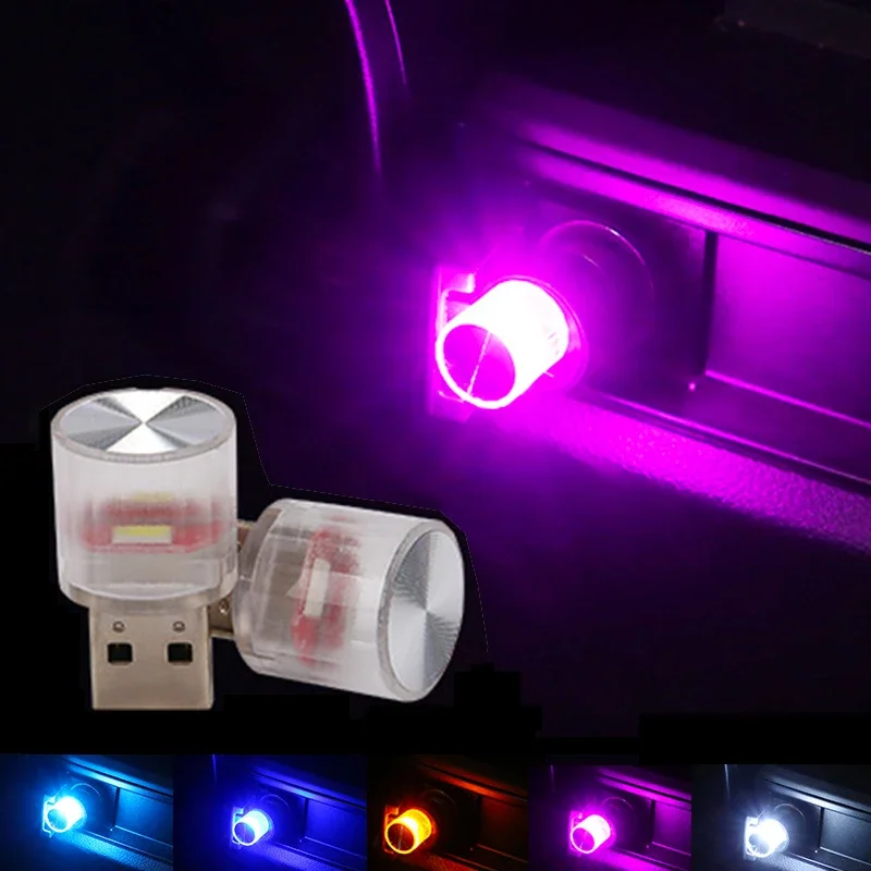 2PCS Mini USB LED Ambient Lights Colorful Portable Plug Play Auto Interior Atmosphere Car Light Decorative Lamp Party Flashing