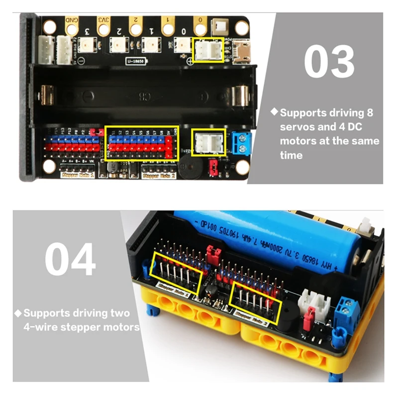 บอร์ดต่อขยายสำหรับไมโคร: บิต V2.0สนับสนุน8 servos และ4 DC มอเตอร์กับออนบอร์ดตัวรับอินฟราเรดและไฟ RGB 4