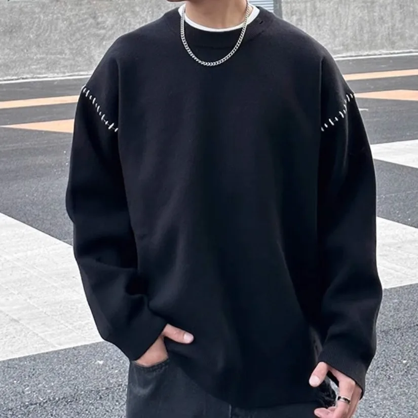 

Осенние новые модные мужские однотонные пуловеры с круглым вырезом и длинными рукавами, повседневные модные свободные простые базовые пуловеры, кофты, мужская одежда, топы