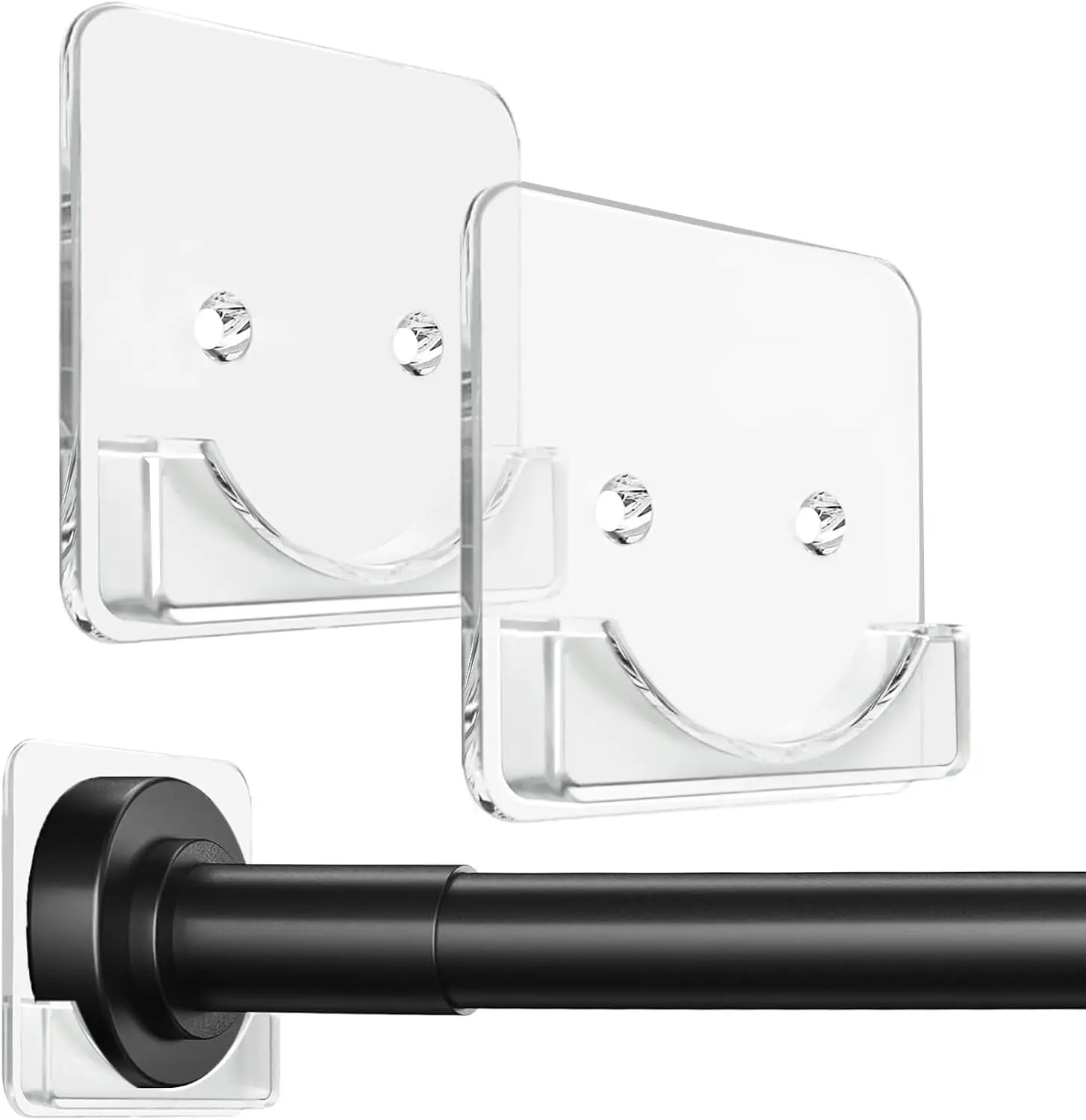 

Clear Shower Curtain Rod Holder, Adhesive, Heavy Duty, No Drilling, 2 Pack