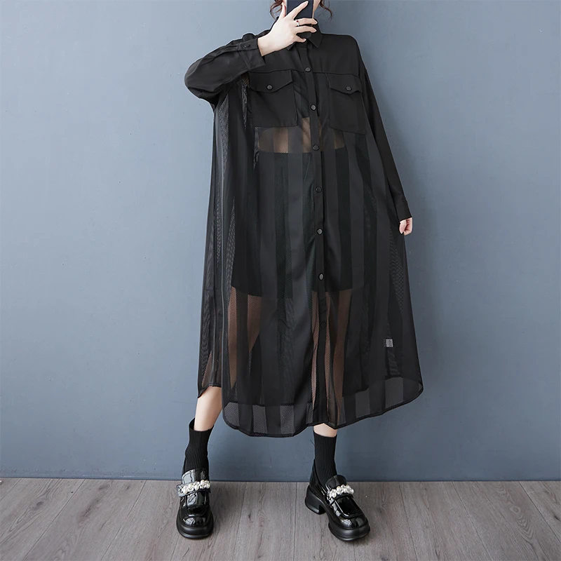 Casual Loose Mid-Length Korean Sle Windbreaker Spring Autumn Winter Faion Outerwear Ele Aosphere Me Material