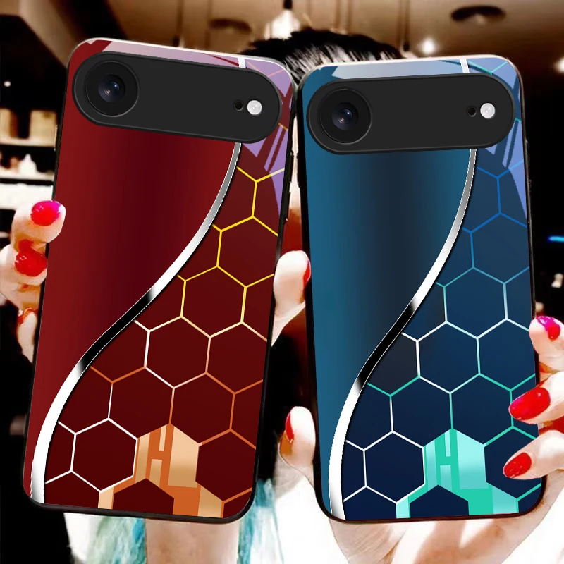 Purple honeycomb pattern For iPhone 11 Pro 12 13 mini 14 15 Pro Max 16 E 17 Air XS Max XR 8 7 Plus SE 5 6 Black Glass Phone Case view 2