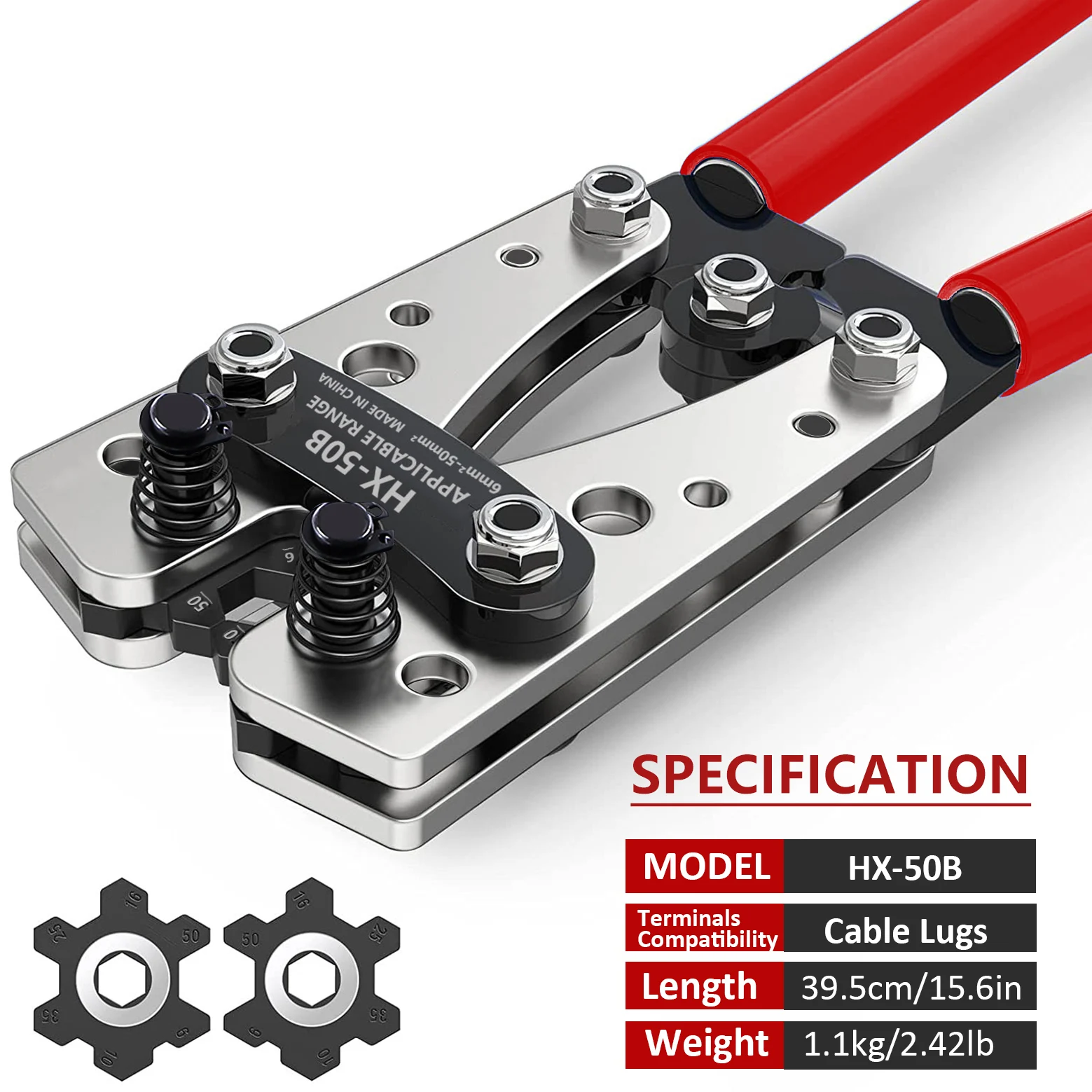 Imagem -03 - Bateria Cabo Lug Crimping Tool Kit Cortador de Cabo Cobre Lug Sortimento Heat Shrink Tubing Fio Crimper para Kit Elétrico Hx50b