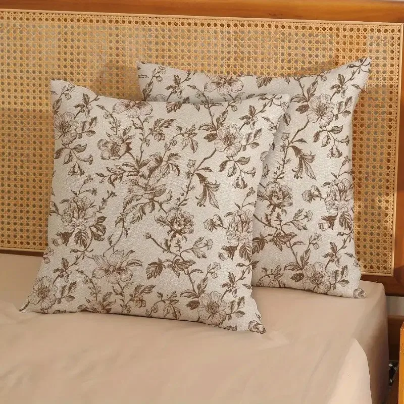 

2Pcs Chinese-Style Floral Decor Hidden Zipper Closure Durable Polyester Fabric, Double-sided Printed Sofa & Outdoor Decor