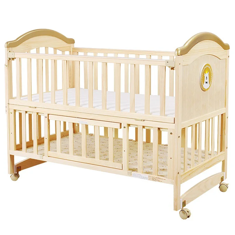 

Crib Solid Wood Unpainted Multifunctional Cradle Can Be Spliced Newborn European Baby Bed