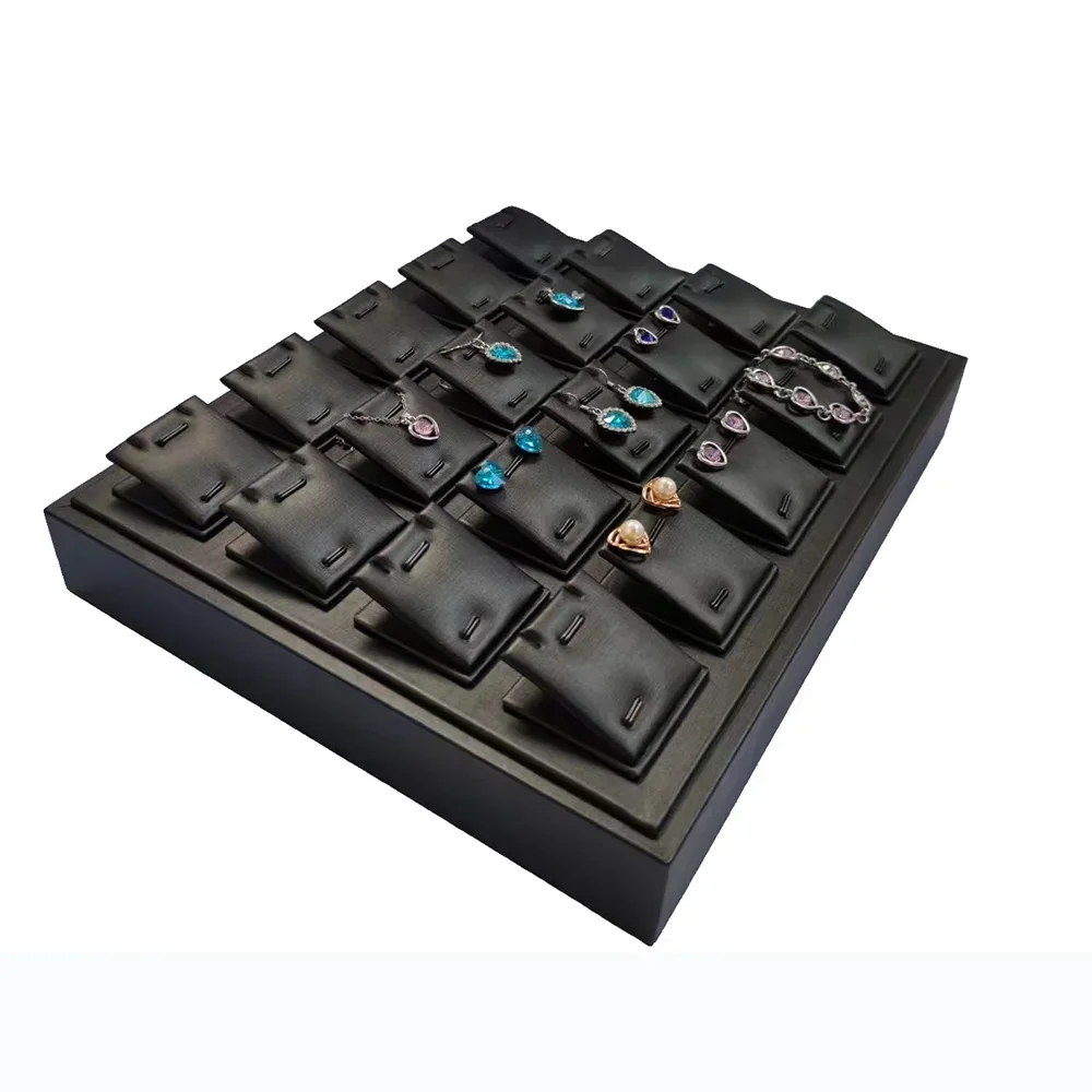 Black PU Leather Ring Jewelry Display Tray Earring Pendant Storage Organizer Necklace Charms Showcase Ring Stud Holder Box