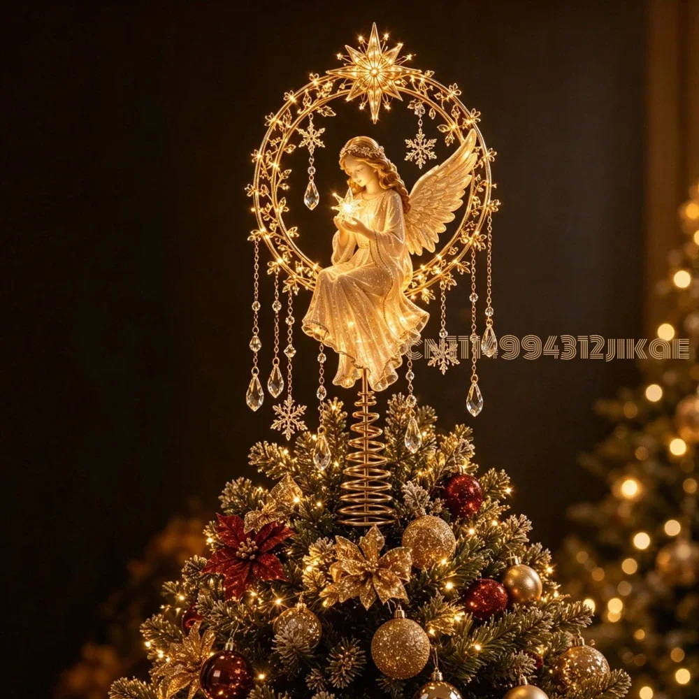 Lighted Memorial Christmas Tree Topper Collection, Angel,Cardinal & Reindeer Designs with Warm Glow and Crystal-Inspired Accents
