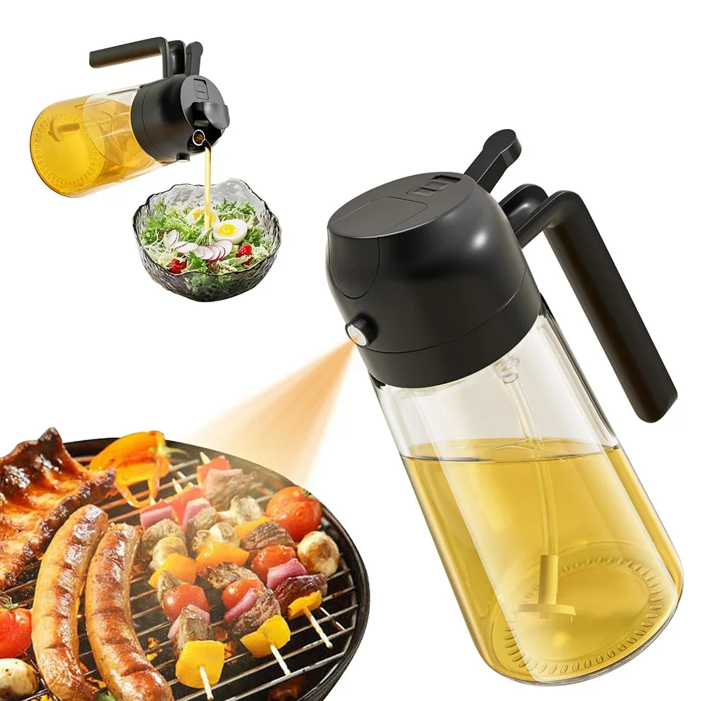 

2 in 1 Oil Dispenser Sprayer Glass Bottle Spray and Pour fro Olive Oil Cooking Food-Grade Mister Spritzer BBQ Air Fryer Kitchen