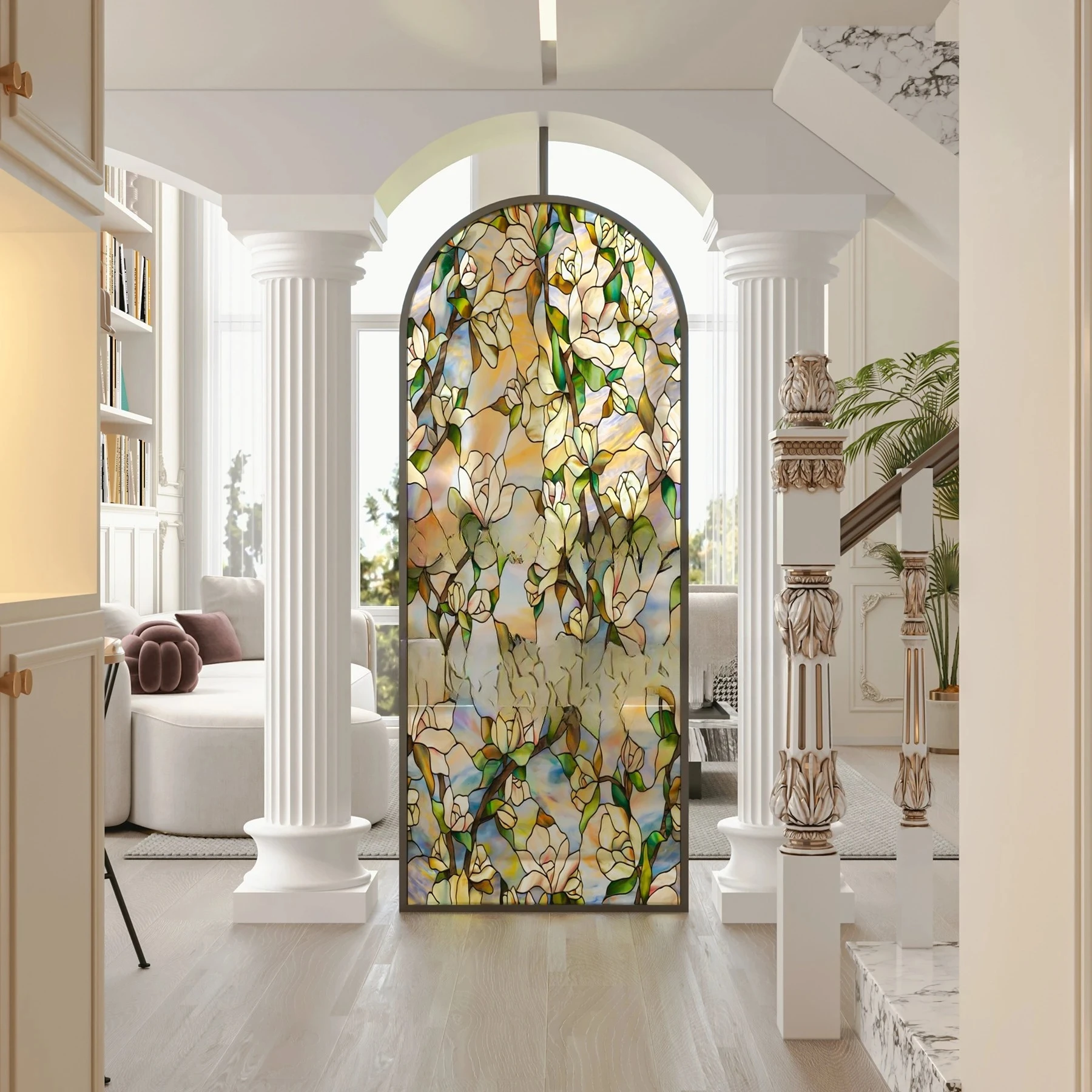 

French light luxury retro living room light-transmitting art glass high-end screen partition