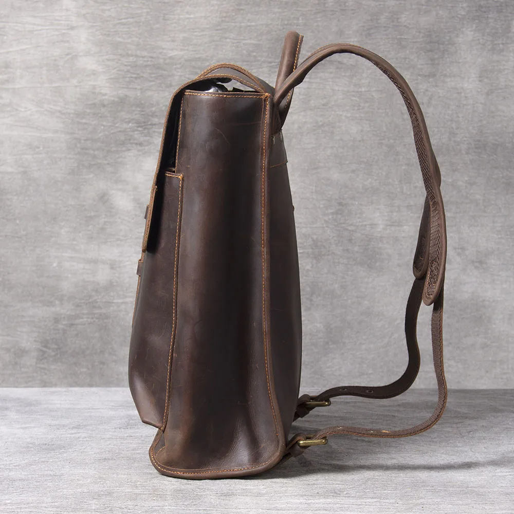 S.WORKER Vintage Echtleder 14" Laptop-Rucksack Herren Casual Preppy Schultasche Crazy Horse Rindsleder Tasche – Detail 17