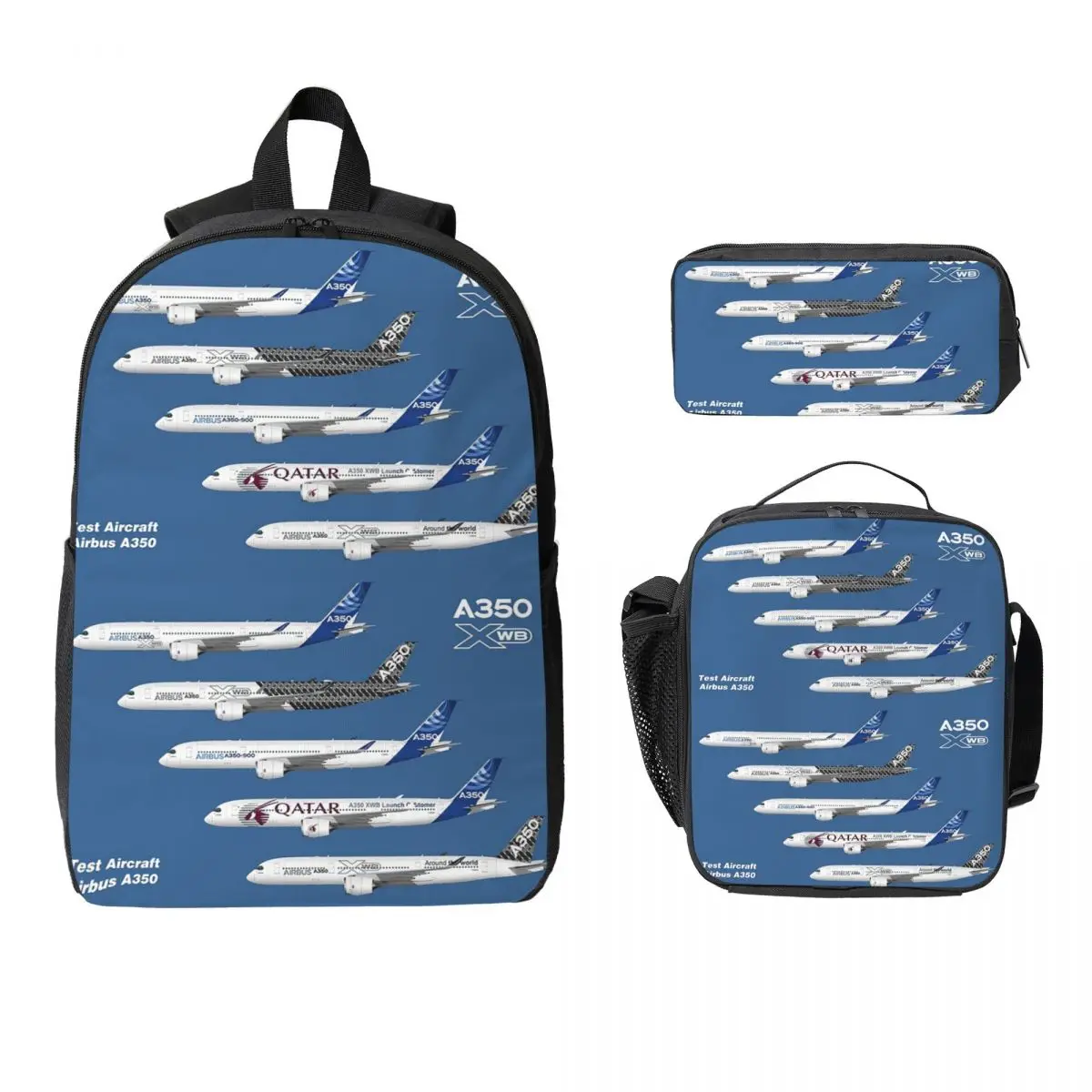 

Airbus A350 Test Aircraft Fleet Backpack Boy Girls BookBag School Bag Computer Shoulder Bags 3ps Insulated Lunch Bag Pencil Case