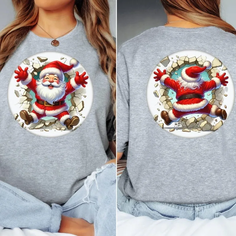 Santa Crash Weihnachts-Kapuzenpullover, lustiges Grafik-T-Shirt mit Aufdruck vorne und hinten, weich, bequem, Herbst-Winter-Baumwoll-T-Shirts für Damen