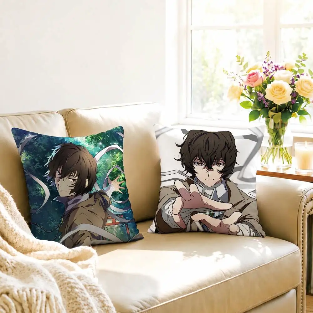 A-Anime Bungo Stray Dogs Pillow Case Square Double-Sided Sofa Cushion Cover Bedroom Bedside Pillow Gift