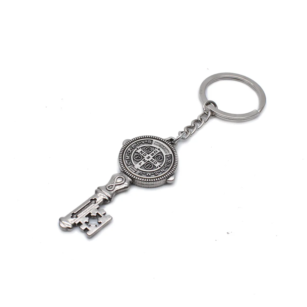 American Colored Ancient Keyshape Saint Benedict Keychain Pendant Ring Jewelry Religious Holy Land Durable Decorations Wholesale