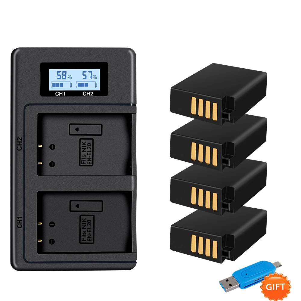 

EN-EL20a EN-EL20 Battery/Charger for Nikon EN EL20 EL20a Coolpix P1000, 1 j1, 1 J2, 1 J3, 1 S1, 1 V3, A, A 1, AW1, DL24-500