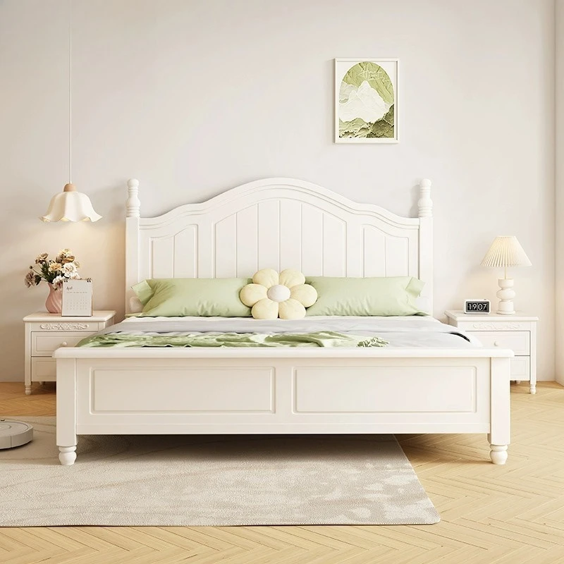 White all solid wood bed 1.8 meters double bed 1.5 master bedroom storage princess bed